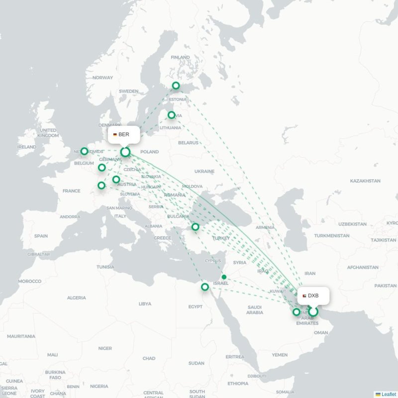 DXB - BER route map
