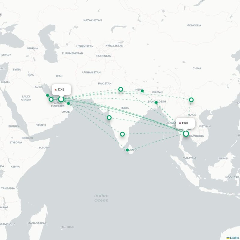 DXB - BKK route map