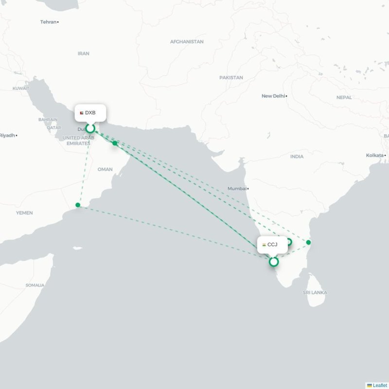 DXB - CCJ route map