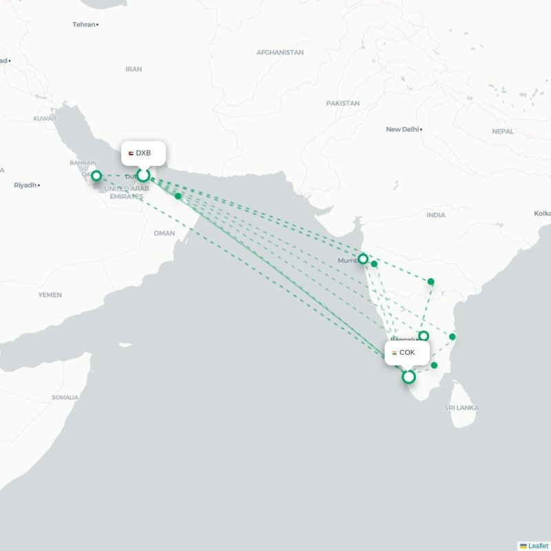 DXB - COK route map