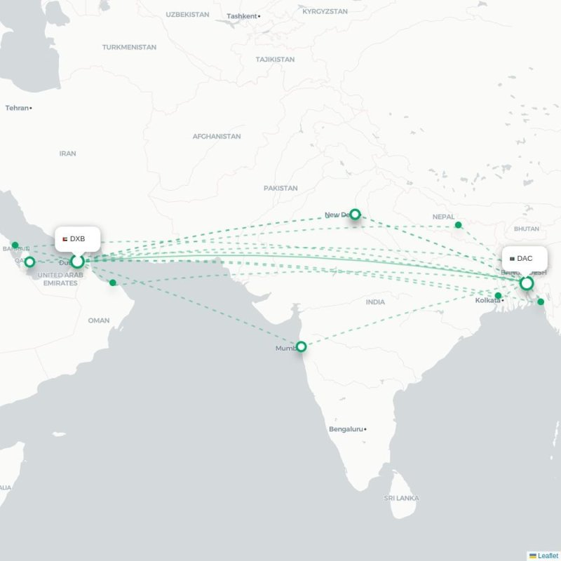 DXB - DAC route map