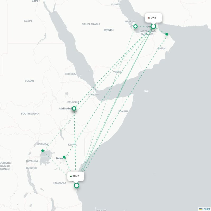DXB - DAR route map
