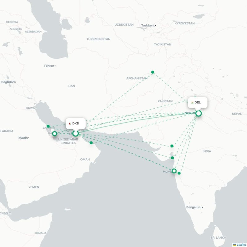 DXB - DEL route map