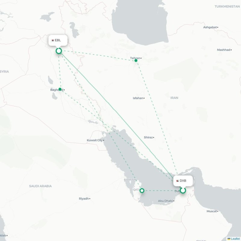 DXB - EBL route map