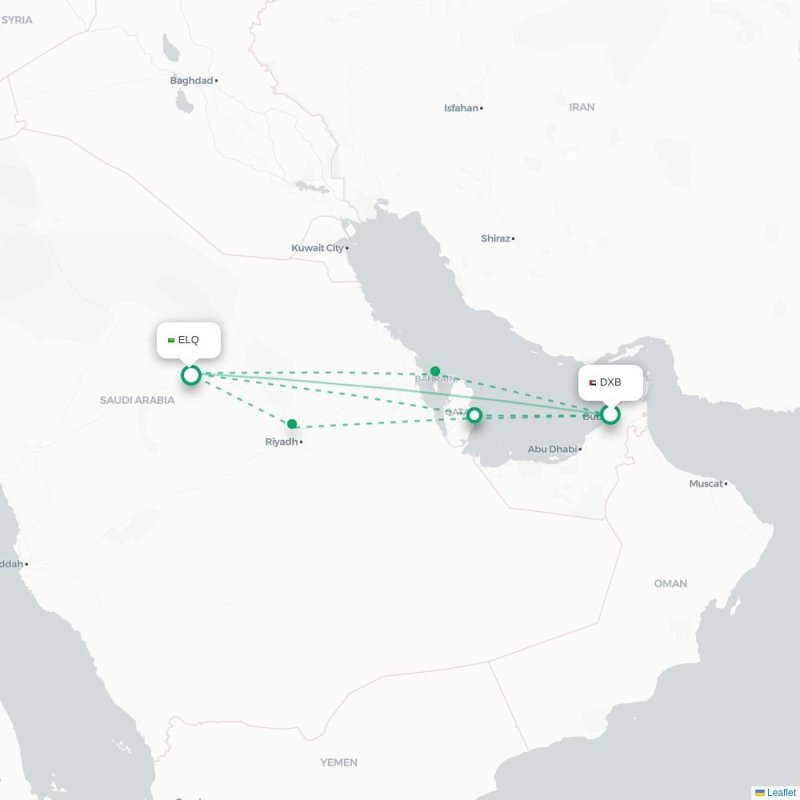 DXB - ELQ route map
