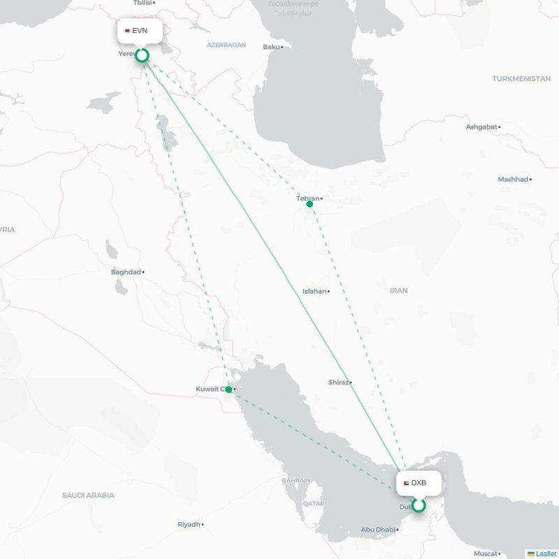 DXB - EVN route map