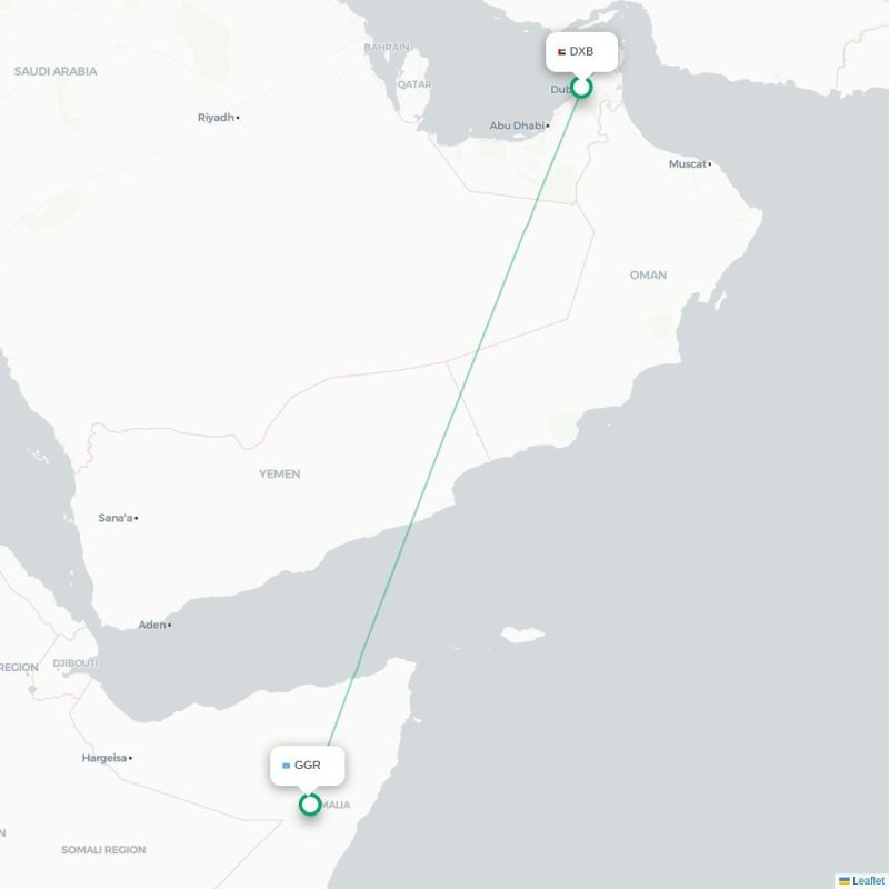 DXB - GGR route map