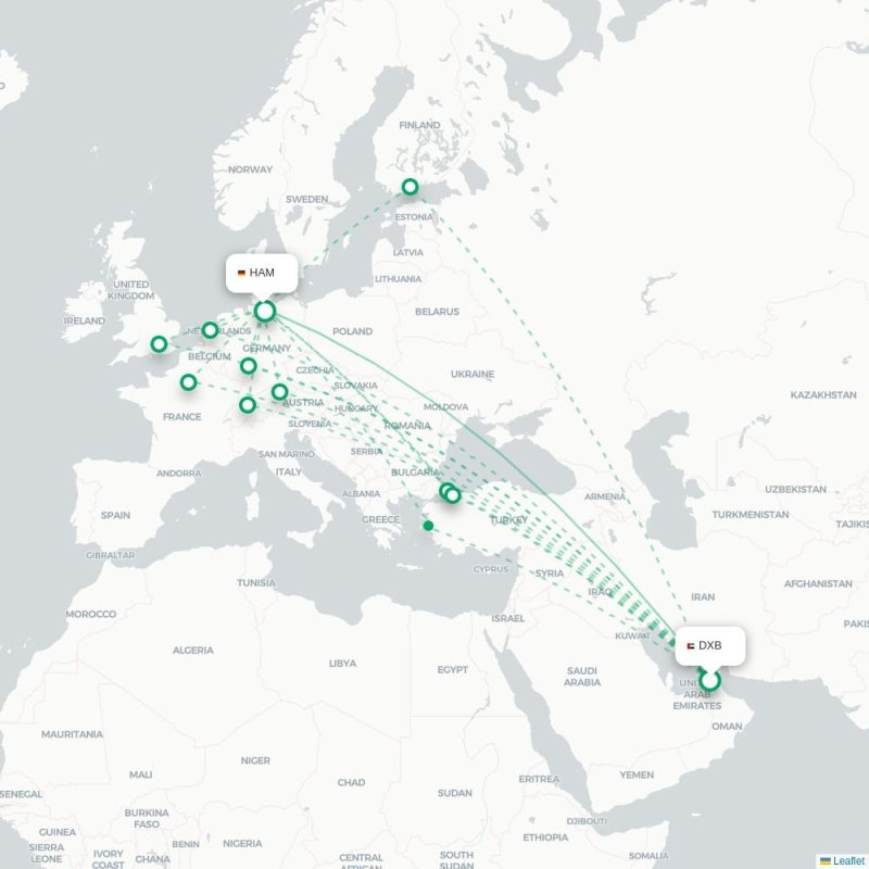 DXB - HAM route map