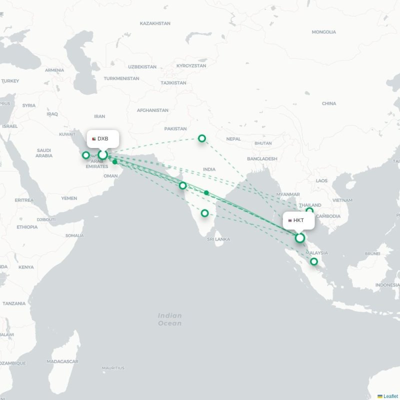 DXB - HKT route map