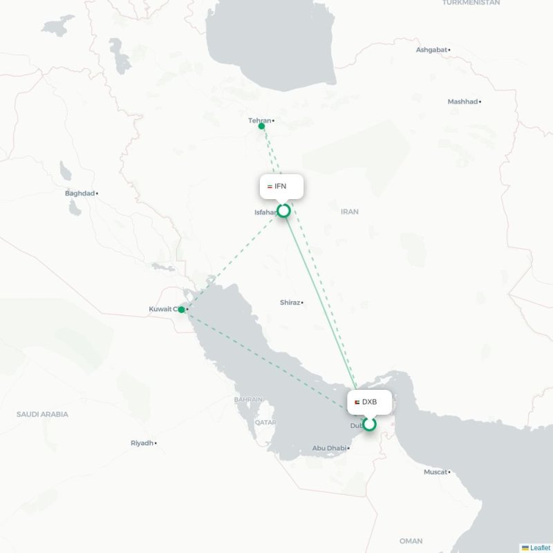 DXB - IFN route map