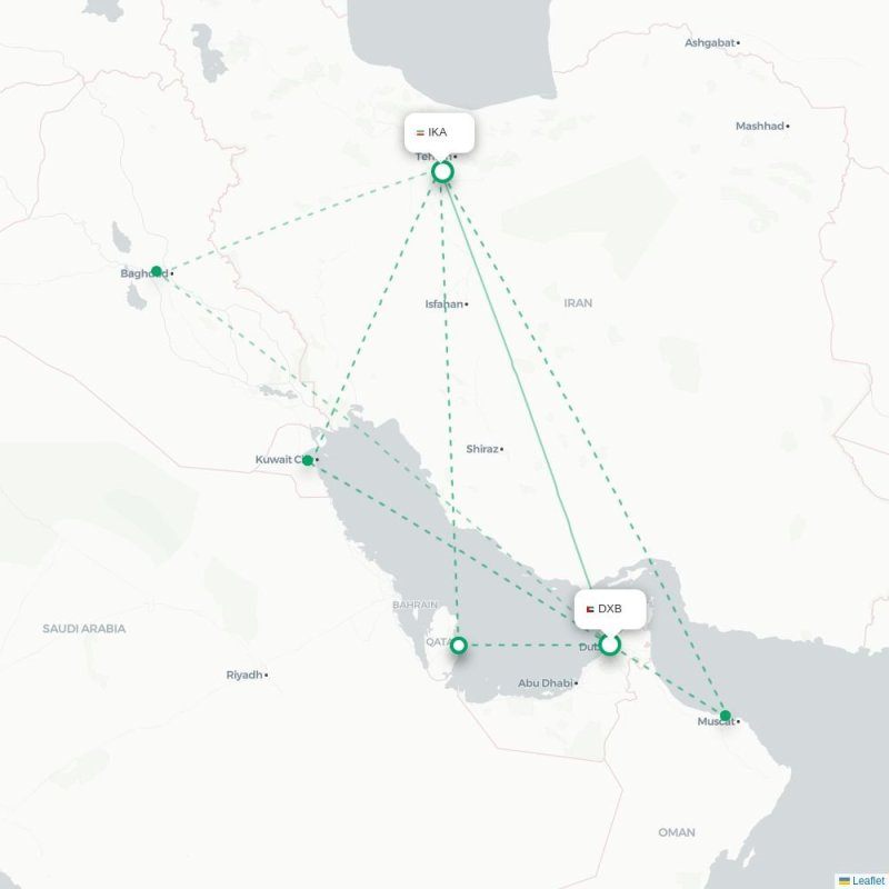 DXB - IKA route map