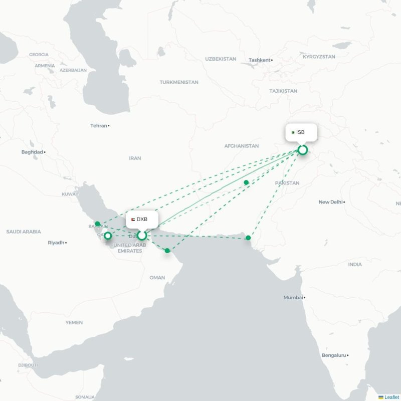 DXB - ISB route map