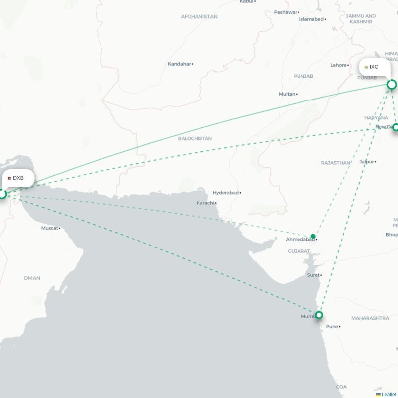DXB - IXC route map