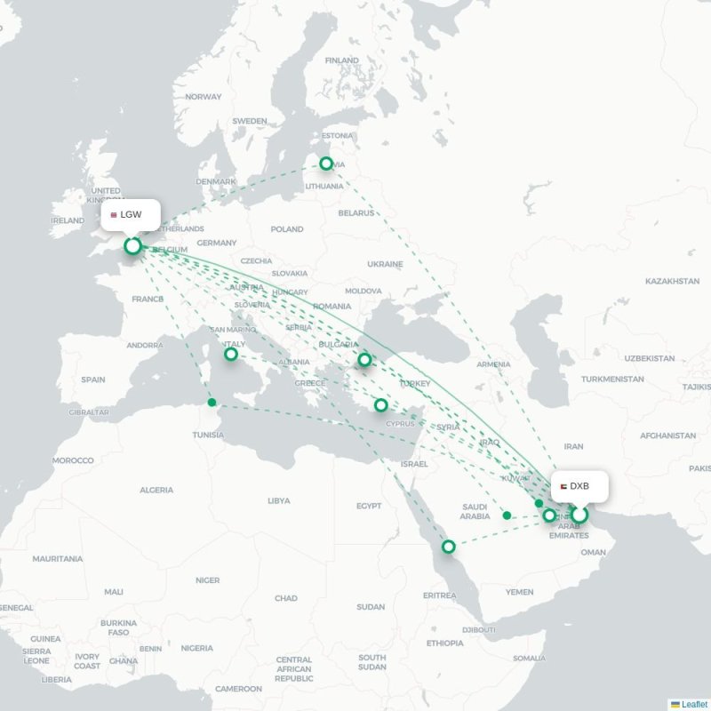 DXB - LGW route map