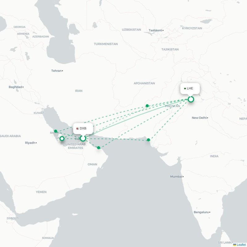 DXB - LHE route map