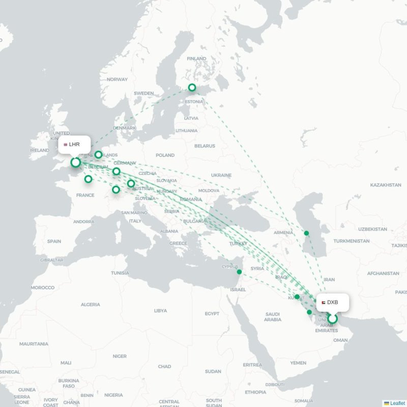 DXB - LHR route map