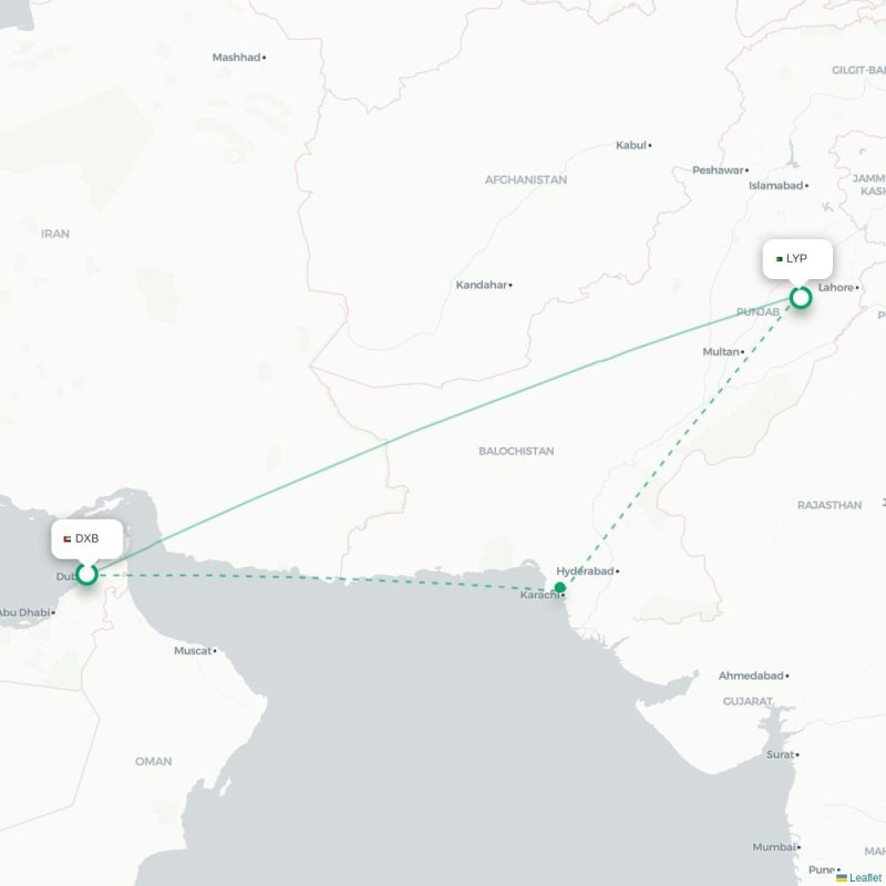 DXB - LYP route map
