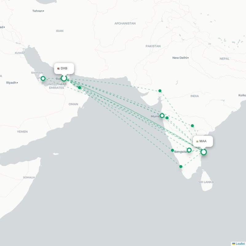 DXB - MAA route map
