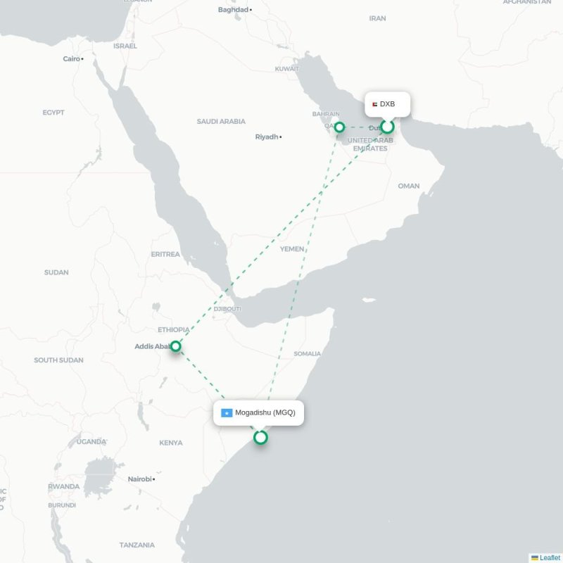 DXB - MGQ route map