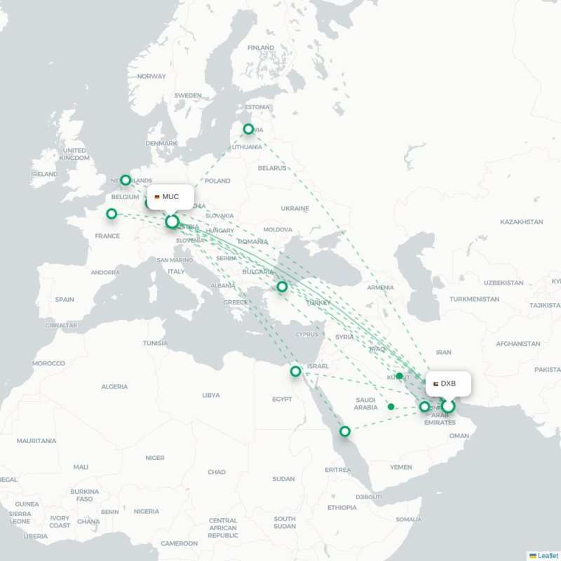 DXB - MUC route map