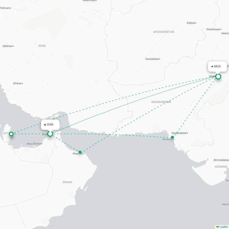 DXB - MUX route map