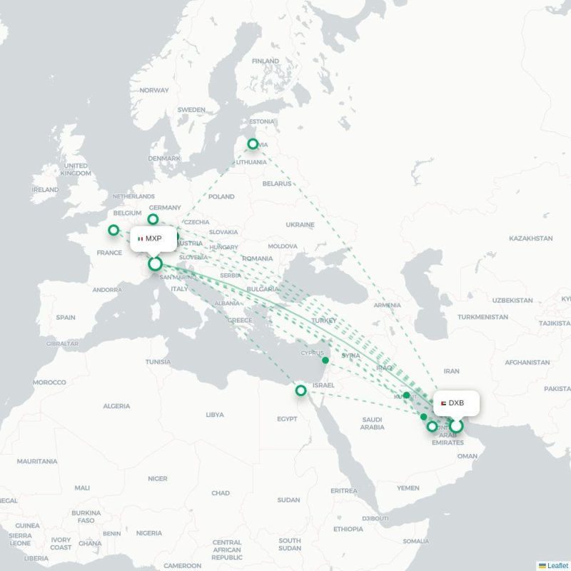 DXB - MXP route map