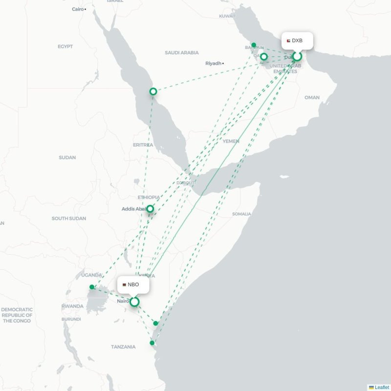 DXB - NBO route map