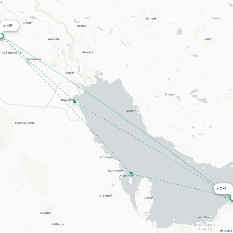 DXB - NJF route map