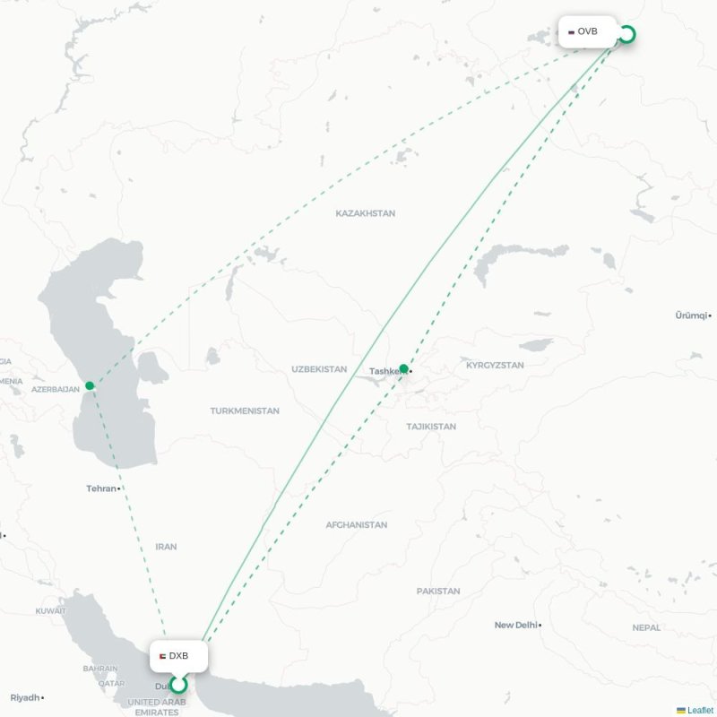 DXB - OVB route map