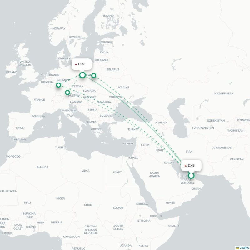DXB - POZ route map