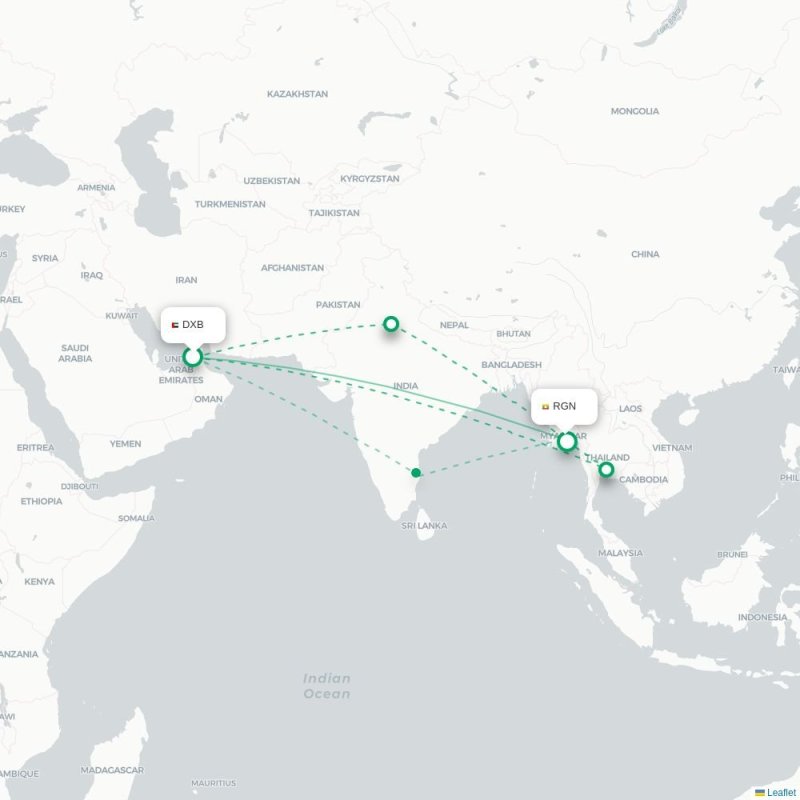DXB - RGN route map