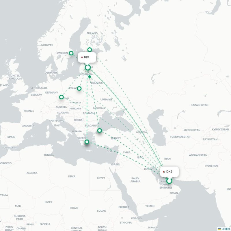 DXB - RIX route map