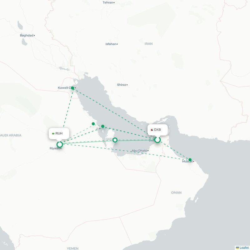 DXB - RUH route map