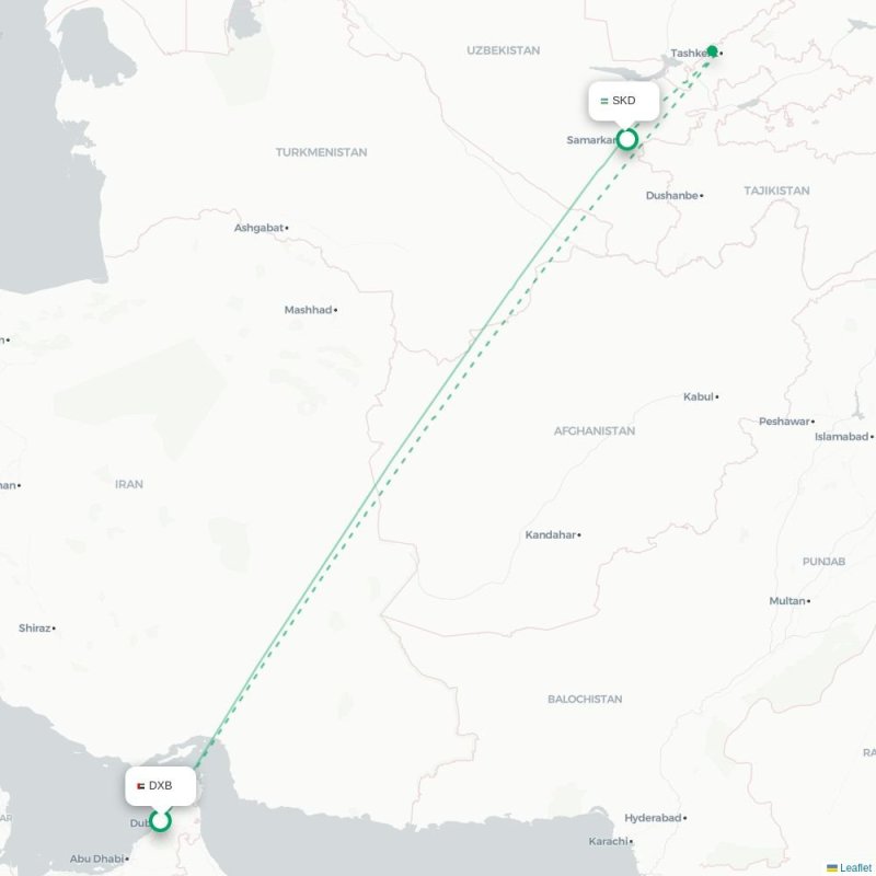 DXB - SKD route map