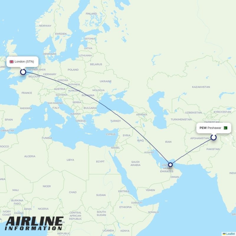 DXB - STN route map