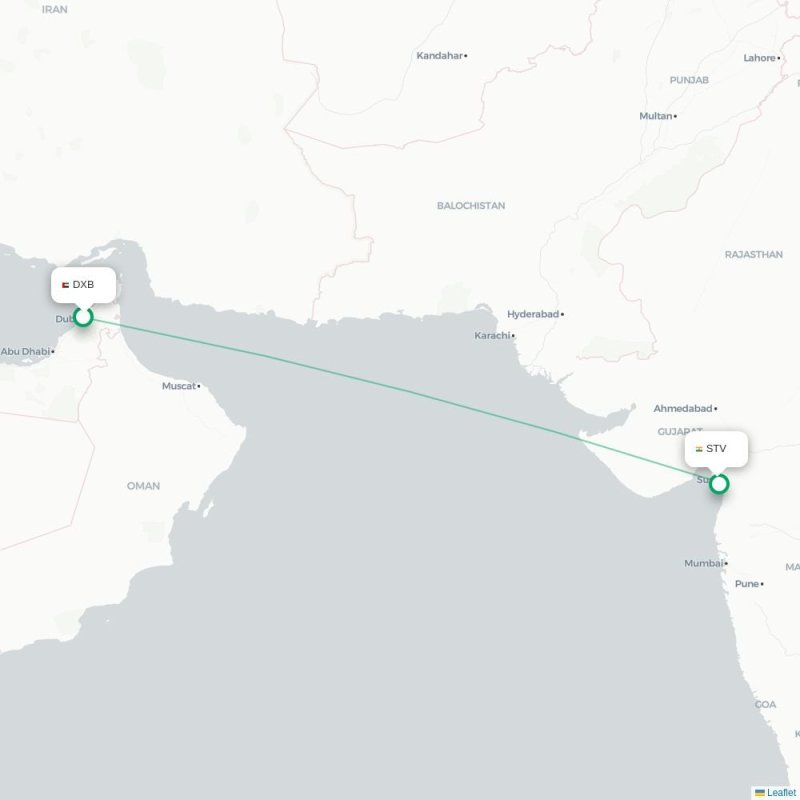 DXB - STV route map