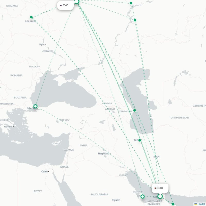 DXB - SVO route map
