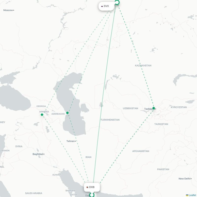 DXB - SVX route map