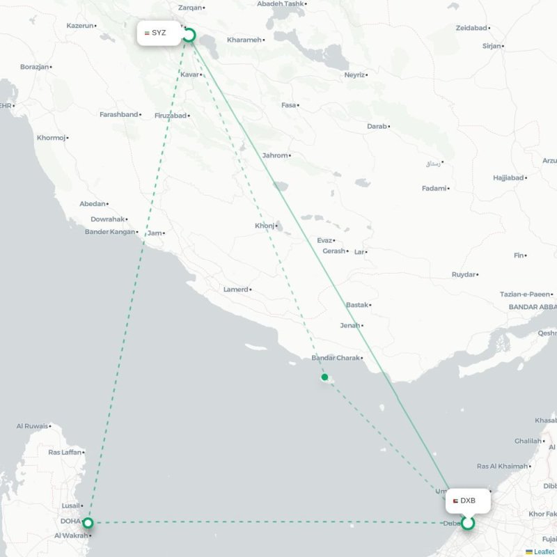 DXB - SYZ route map