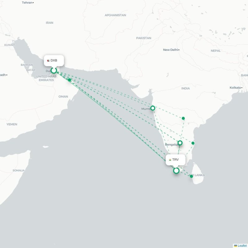 DXB - TRV route map