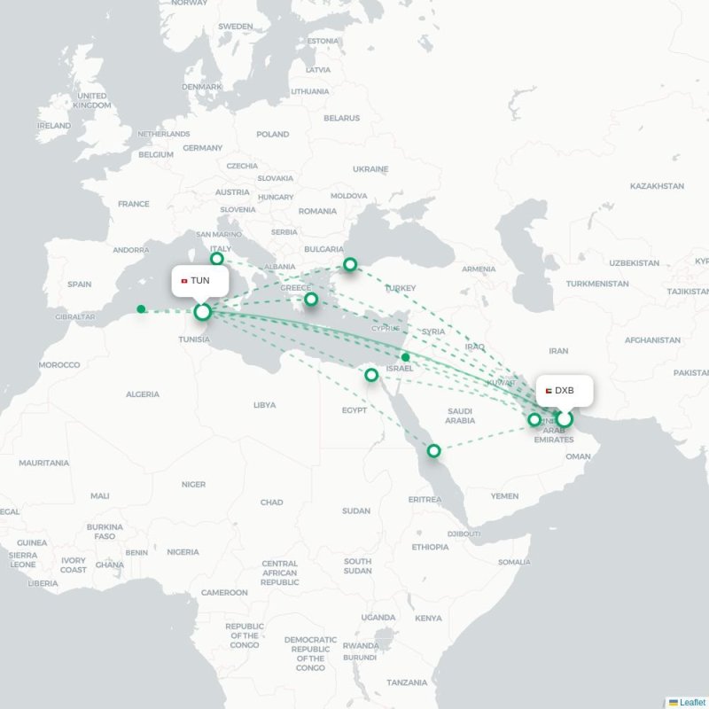 DXB - TUN route map