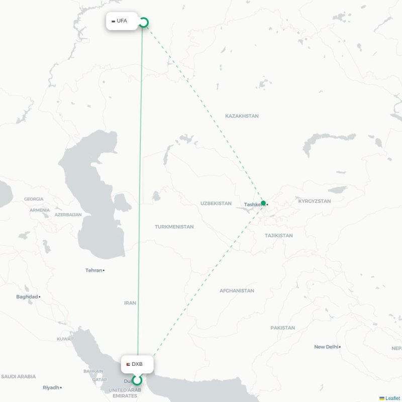 DXB - UFA route map