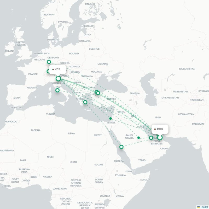 DXB - VCE route map