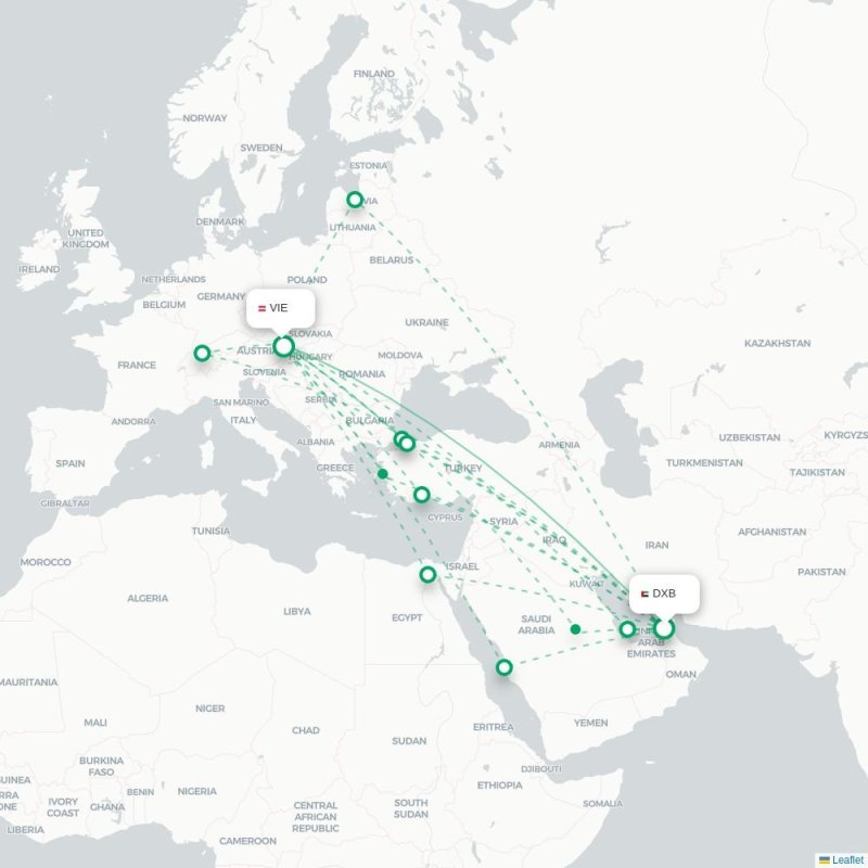 DXB - VIE route map