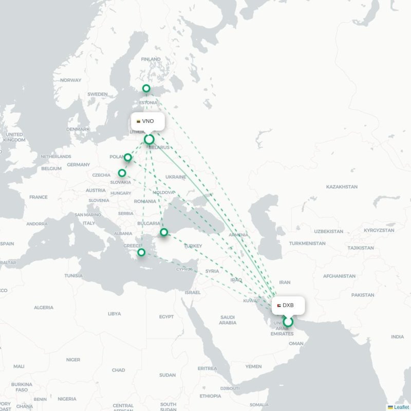DXB - VNO route map