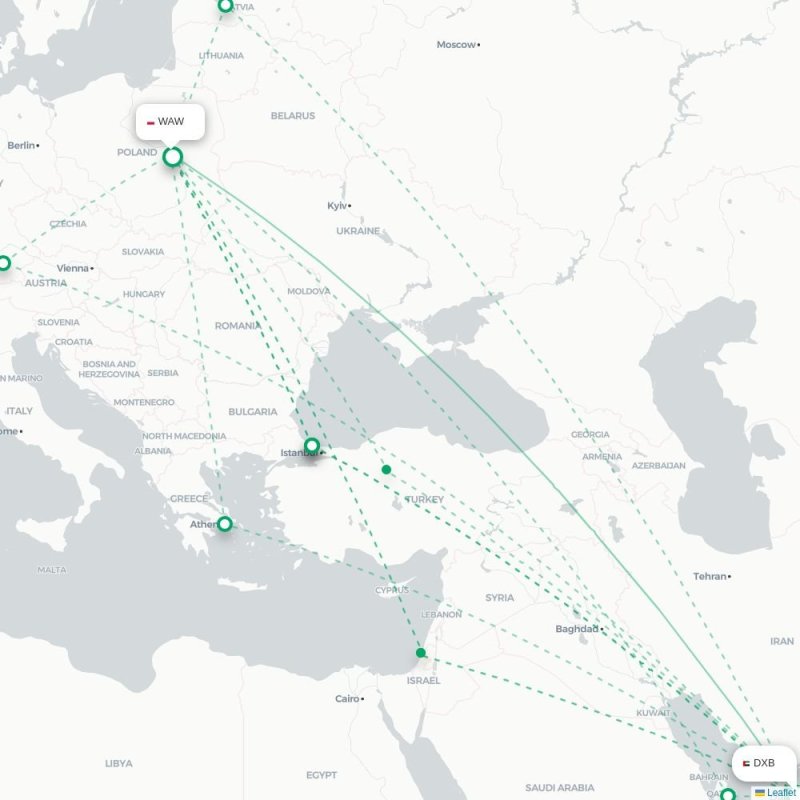 DXB - WAW route map