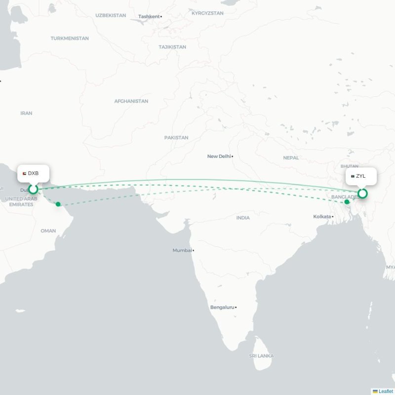 DXB - ZYL route map