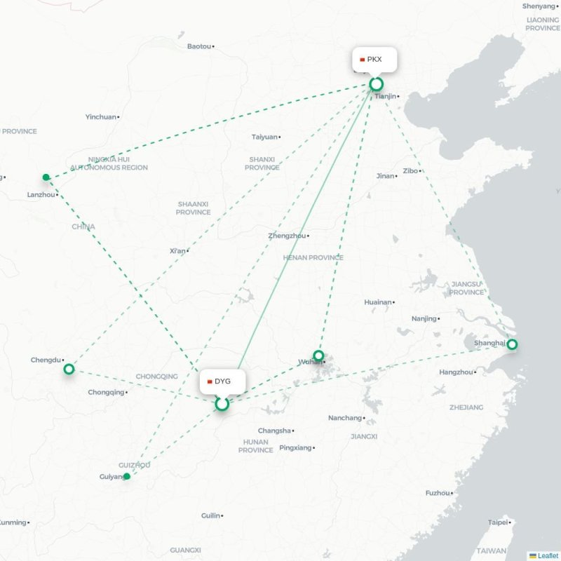 DYG - PKX route map