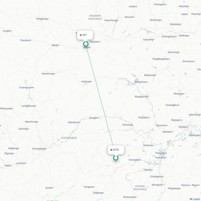 DYG - XIY route map
