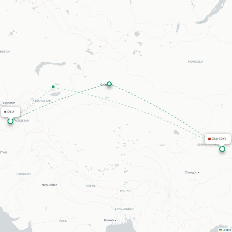 DYU - XIY route map